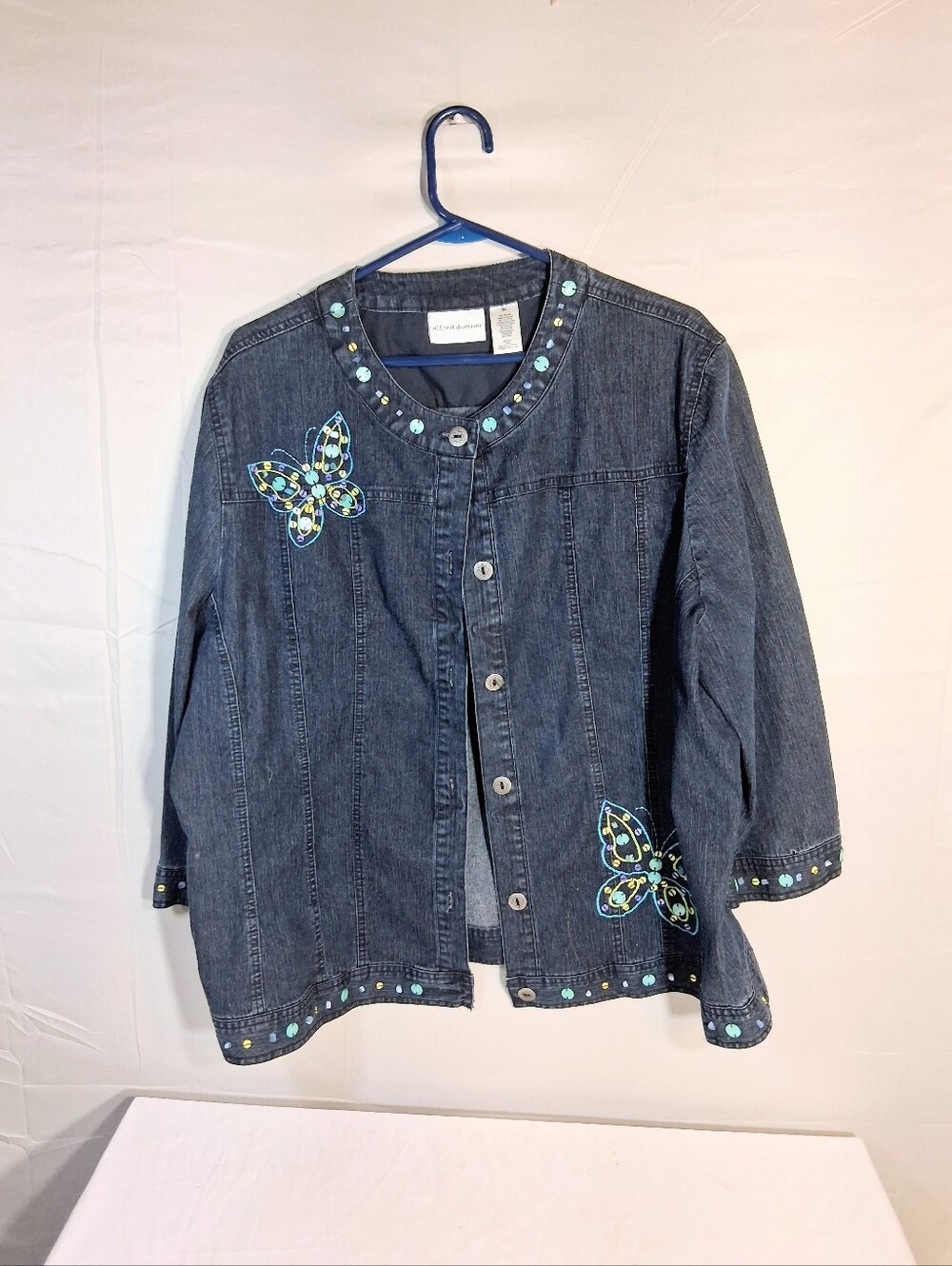 Alfred Dunner Size 20 Emboidered and Beaded Light Butterfly Denim Jacket